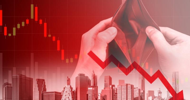 Biểu đồ mô tả suy thoái kinh tế với sự sụt giảm GDP và các hoạt động kinh tế trong hai quý liên tiếp – minh họa cho định nghĩa "suy thoái kinh tế là gì